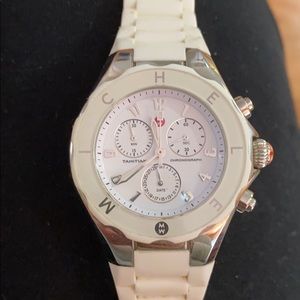 Bone white Michele watch.